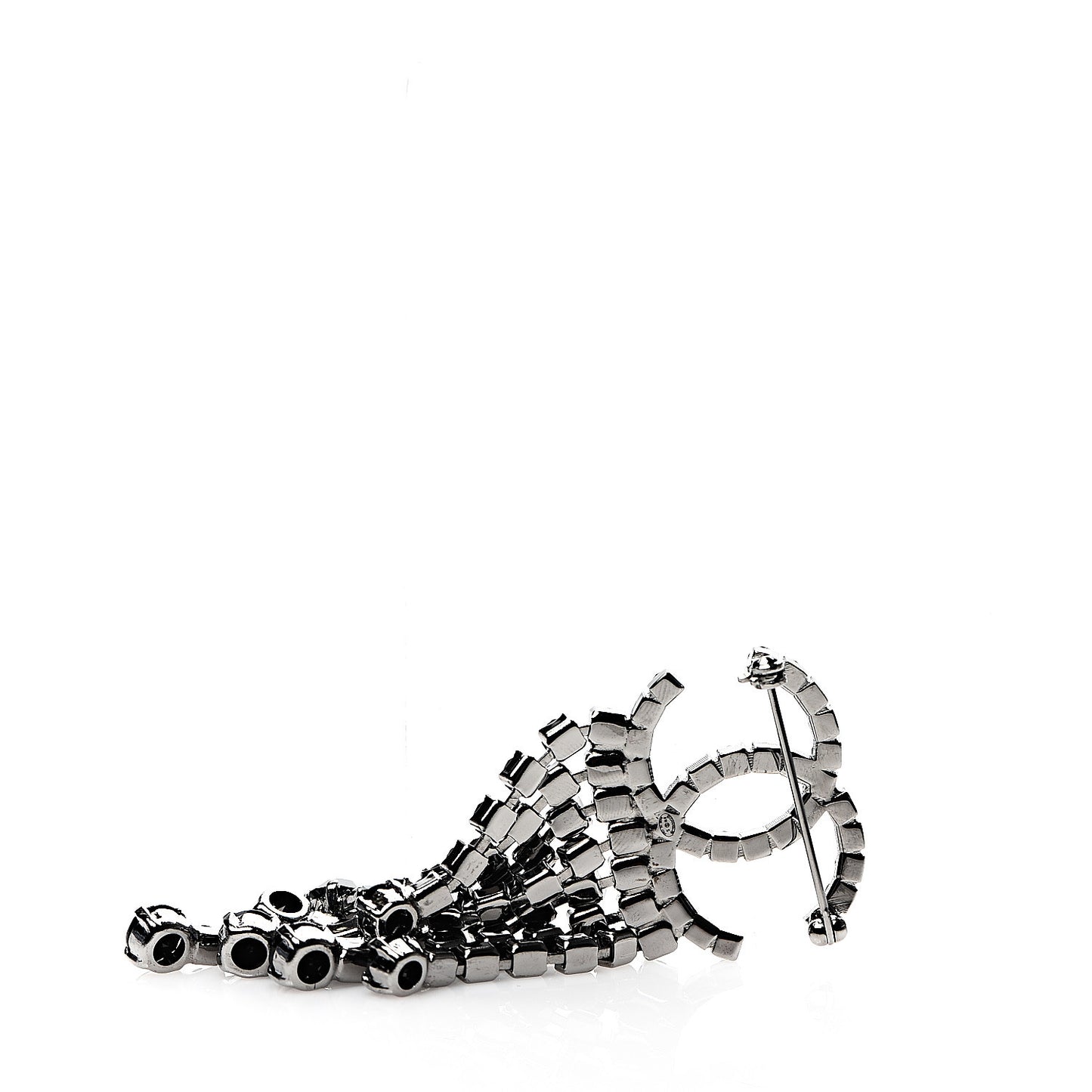 Crystal Fringe CC Brooch Black