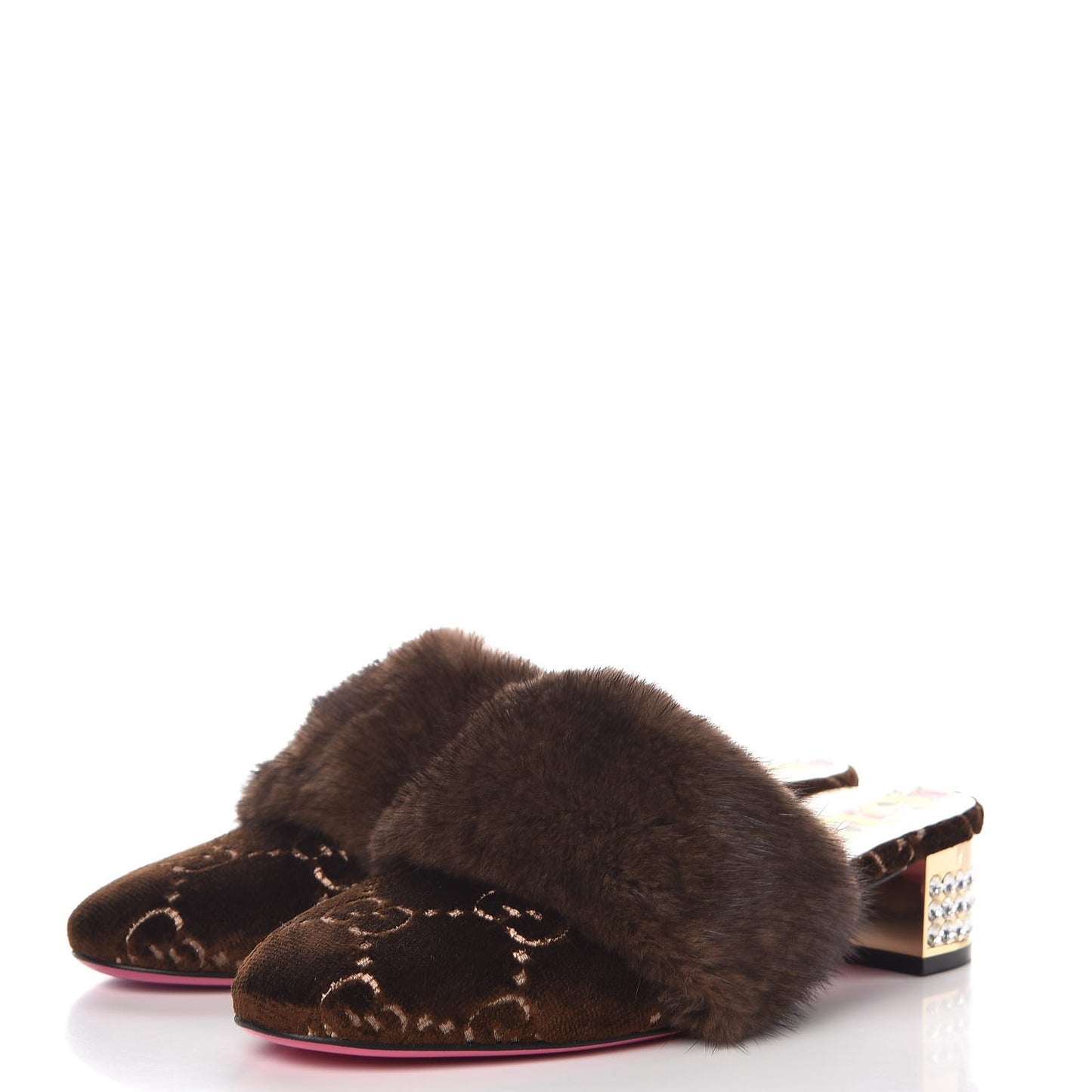 Mink Velvet GG Monogram Candy Mules 37.5 Scan Brown Brown