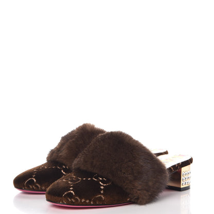 Gucci Mink Velvet GG Monogram Candy Mules 37.5 Scan Brown Brown 3 of 9
