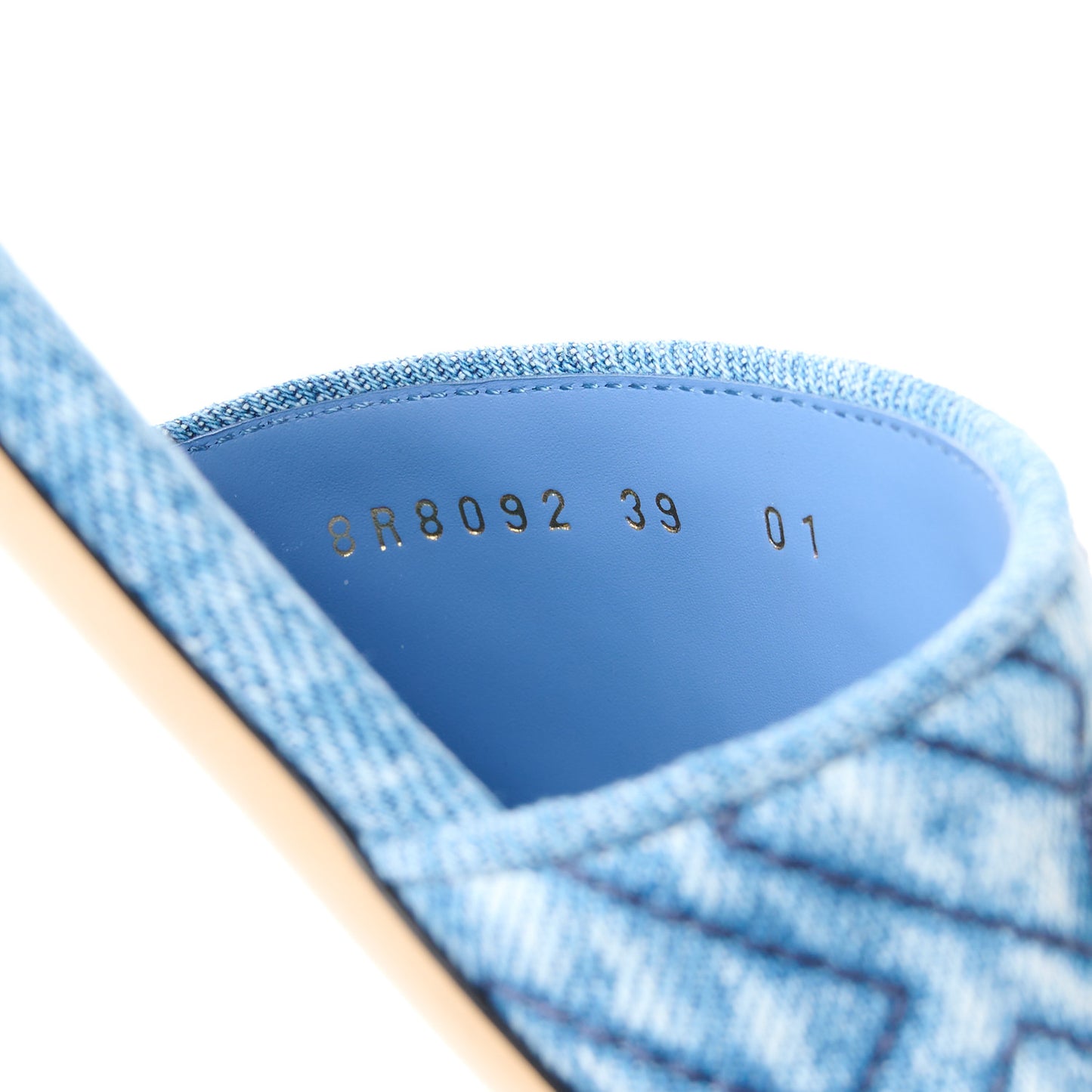 Denim Print Logo Flat Slide Sandals 39 Navy Blue