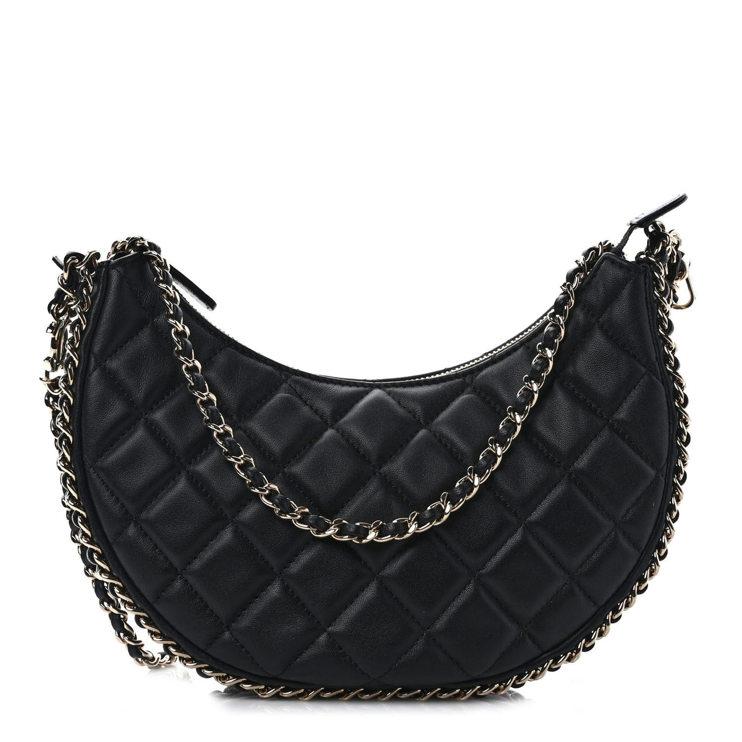 Lambskin Quilted Small Hobo Bag Black