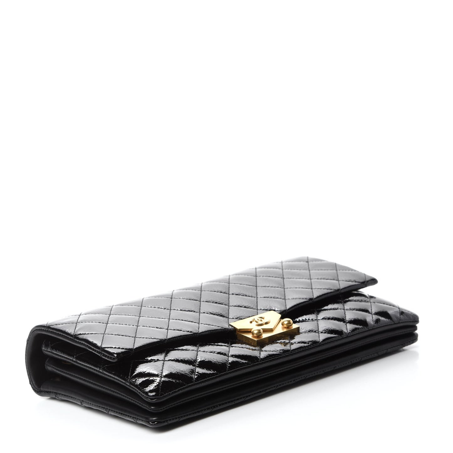 Patent Goatskin Quilted 3 Pocket Accordion Flap Black