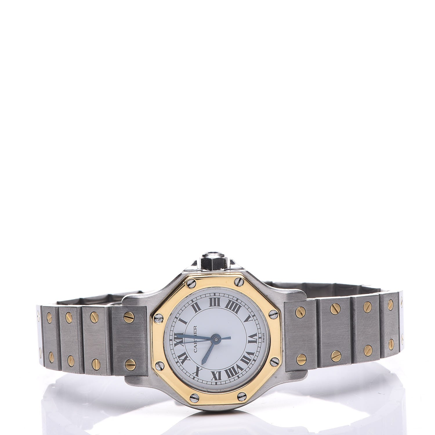 Cartier Stainless Steel 18K Yellow Gold 25mm Santos Octagon Automatic Watch 3 of 8