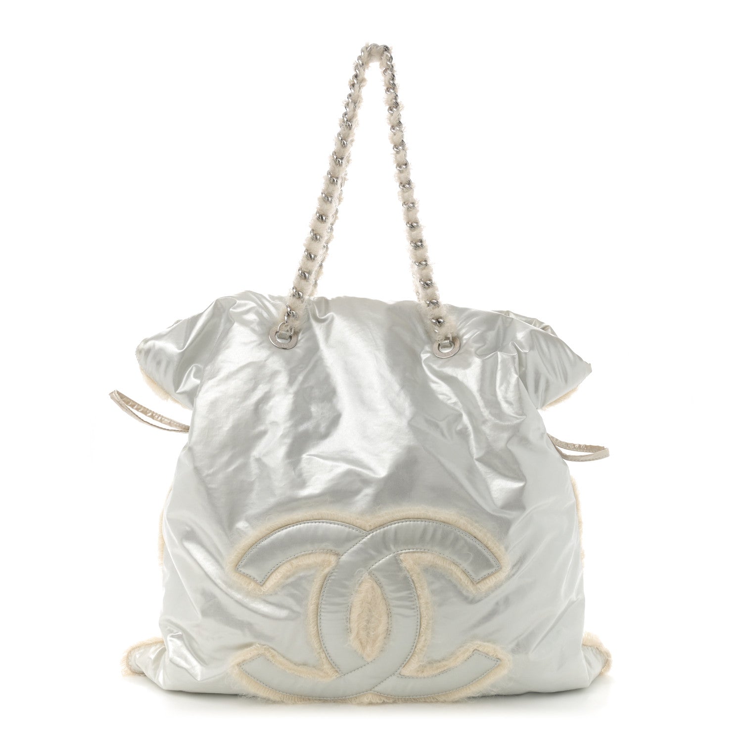 Chanel Vinyl Mohair Trimmed CC Bonbons Tote Silver 1 of 10