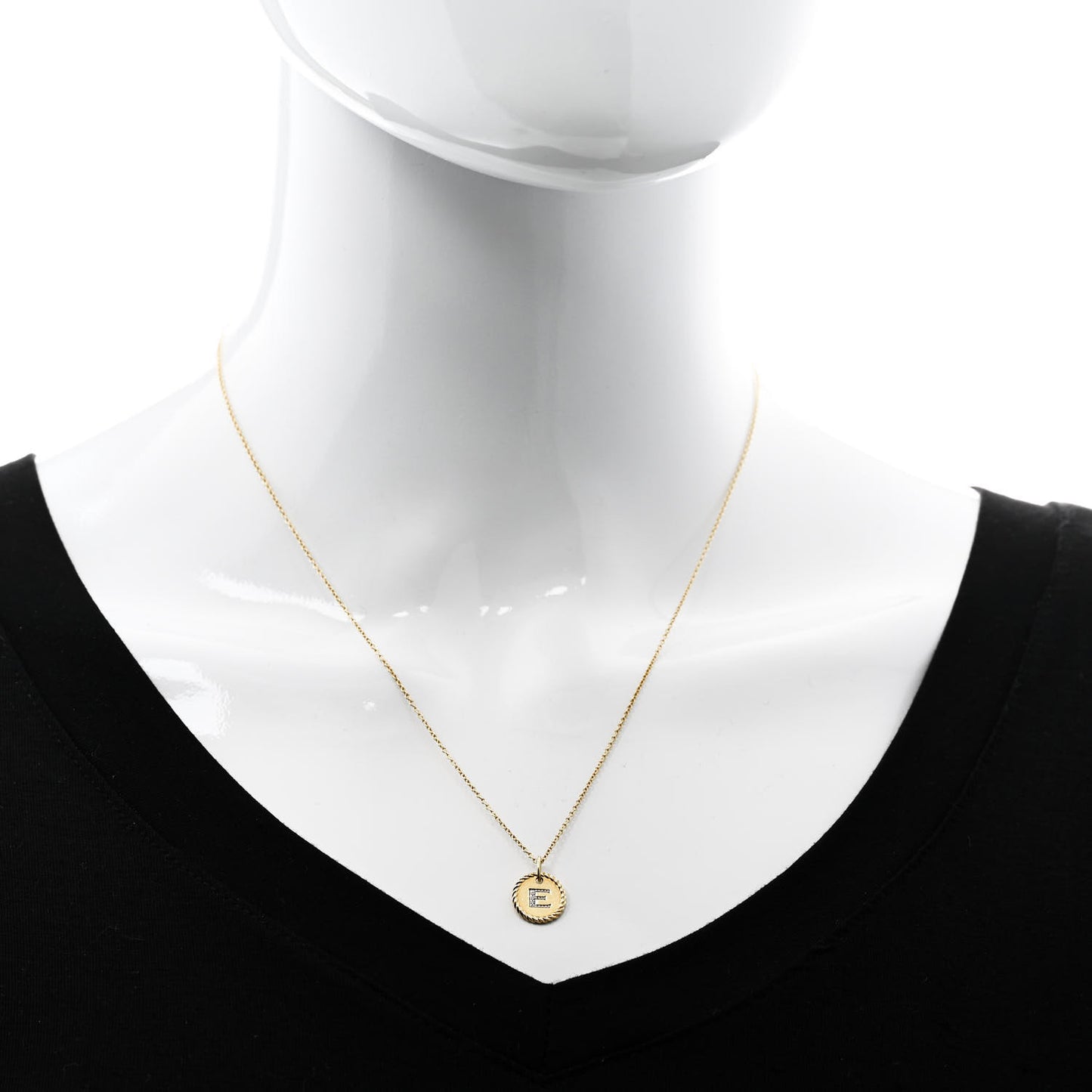DAVID YURMAN 18K Yellow Gold Diamond Initial E Charm Necklace