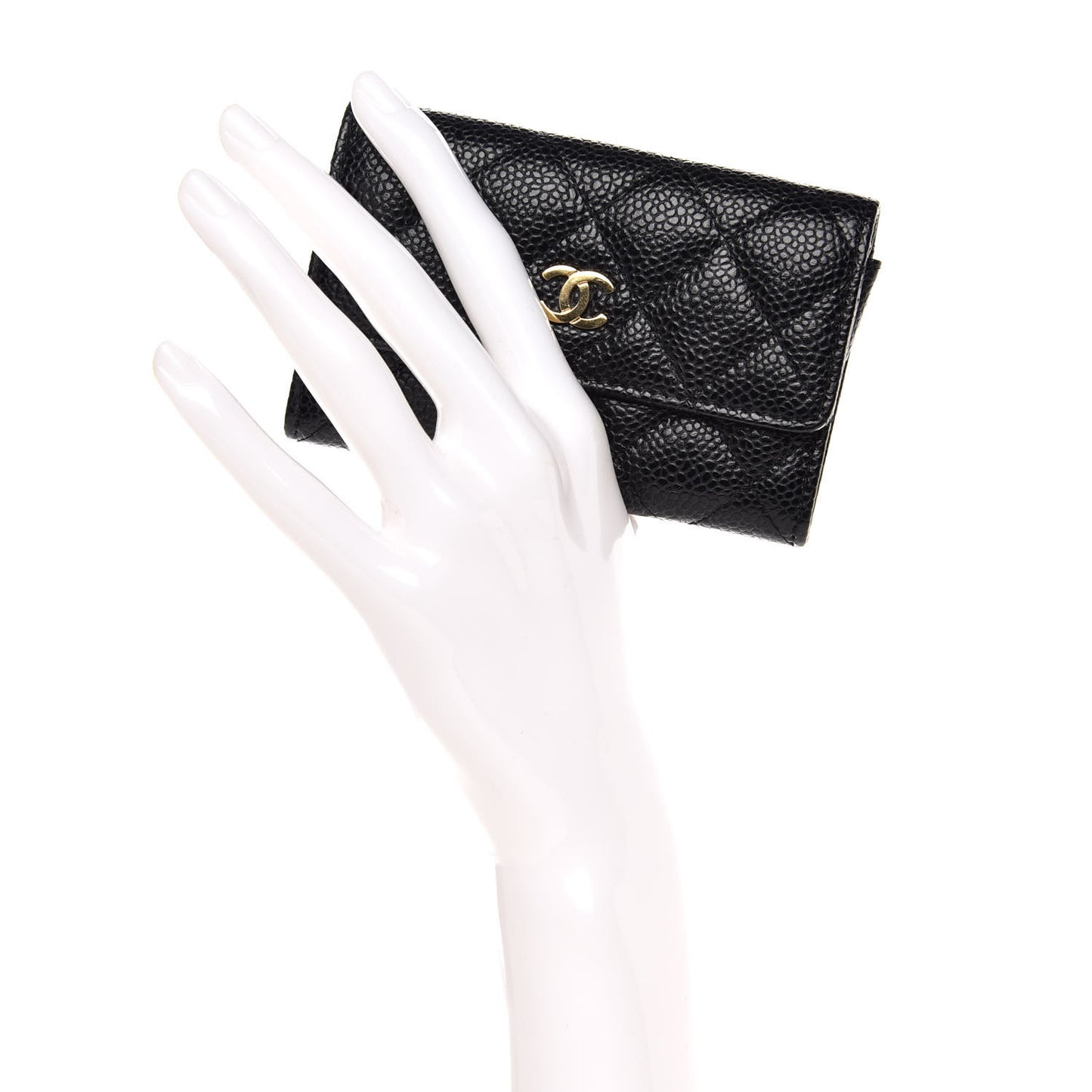 Caviar Quilted Flap Card Holder Black