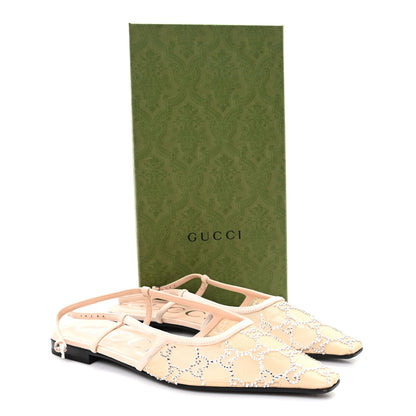 Gucci Suede Mesh Crystal GG Monogram Slingback Ballet Flats 39 Light Powder Skin Rose 9 of 9