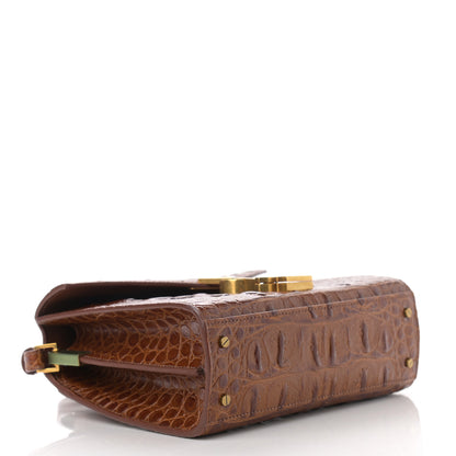 Saint Laurent Calfskin Crocodile Embossed Mini Classic Monogram Cassandra Top Handle Brown 4 of 14