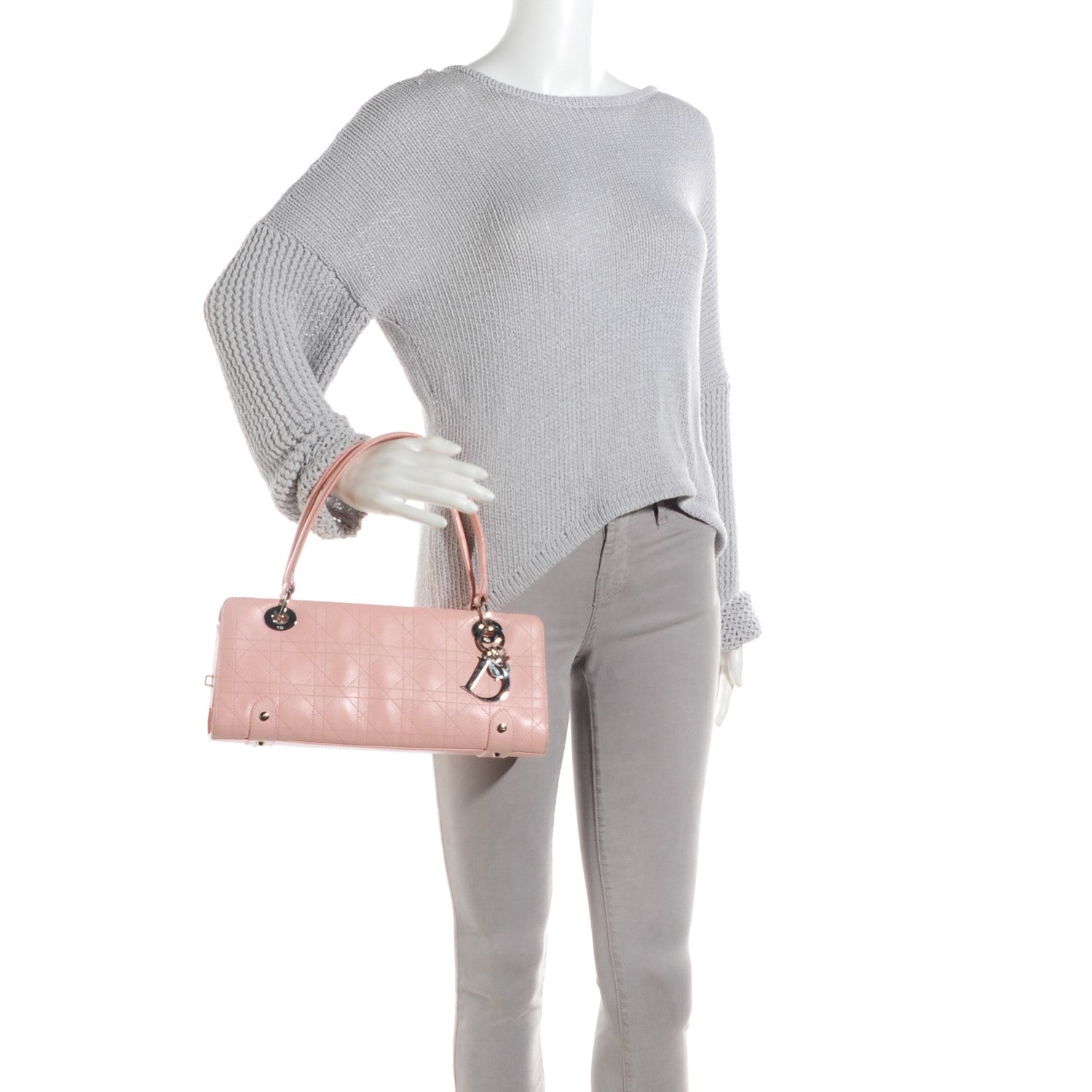 Christian Dior Calfskin Cannage Stitched East West Lady DiorRose Clair 2 of 10