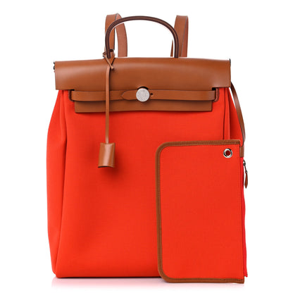 Hermes Military Toile Vache Hunter Herbag a Dos Zip Retourne Backpack Orange Mecano Fauve 1 of 10