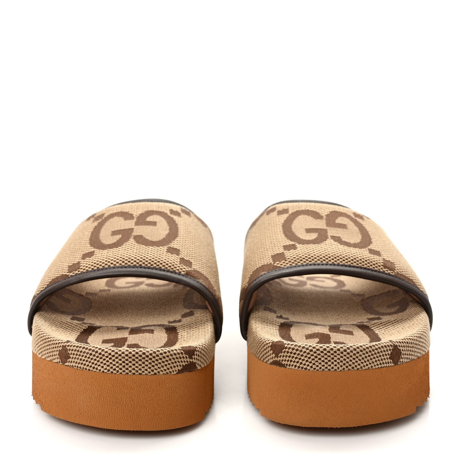 Gucci Monogram Jumbo GG Nappa Samoa Platform 40mm Slide Sandals 41 Camel Ebony New Acero 2 of 9