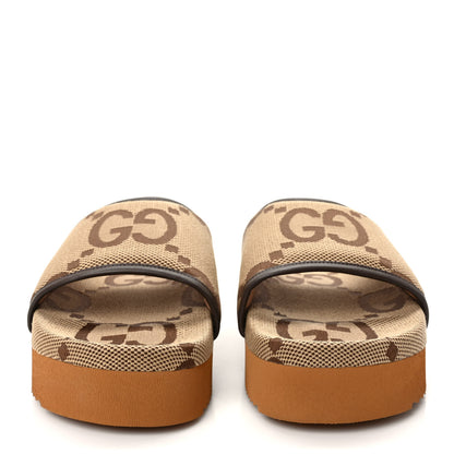 Gucci Monogram Jumbo GG Nappa Samoa Platform 40mm Slide Sandals 41 Camel Ebony New Acero 2 of 9
