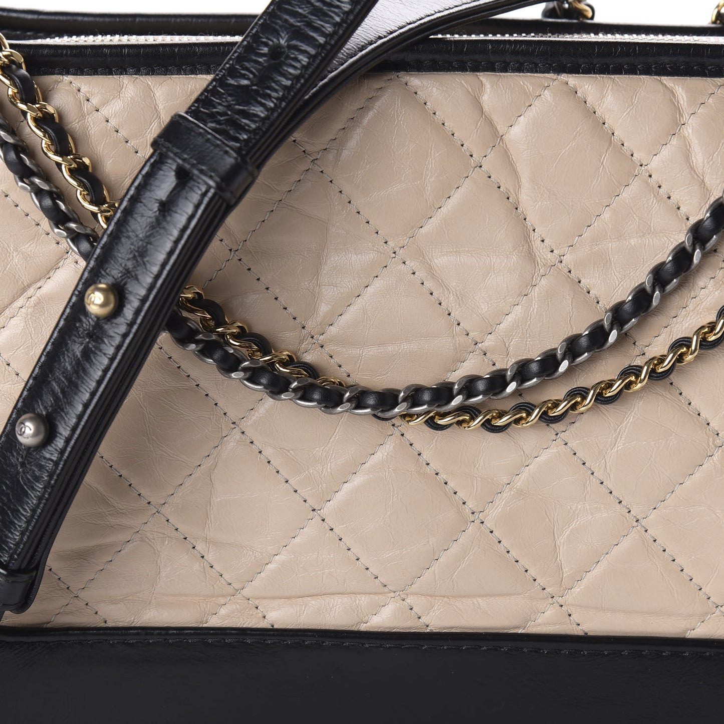 Aged Calfskin Quilted Medium Gabrielle Hobo Beige Black