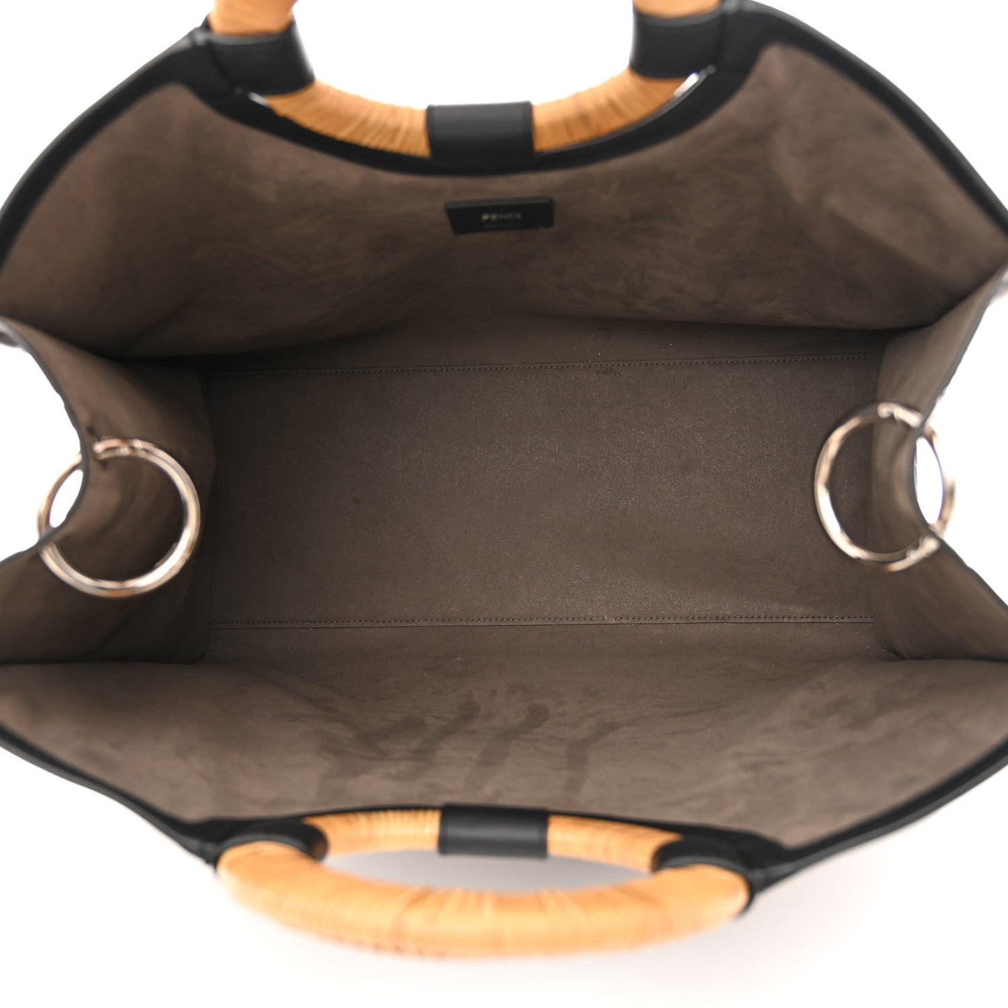 Vitello Century Wicker FF Embossed Large Runaway Shopper Tote Tobacco Black