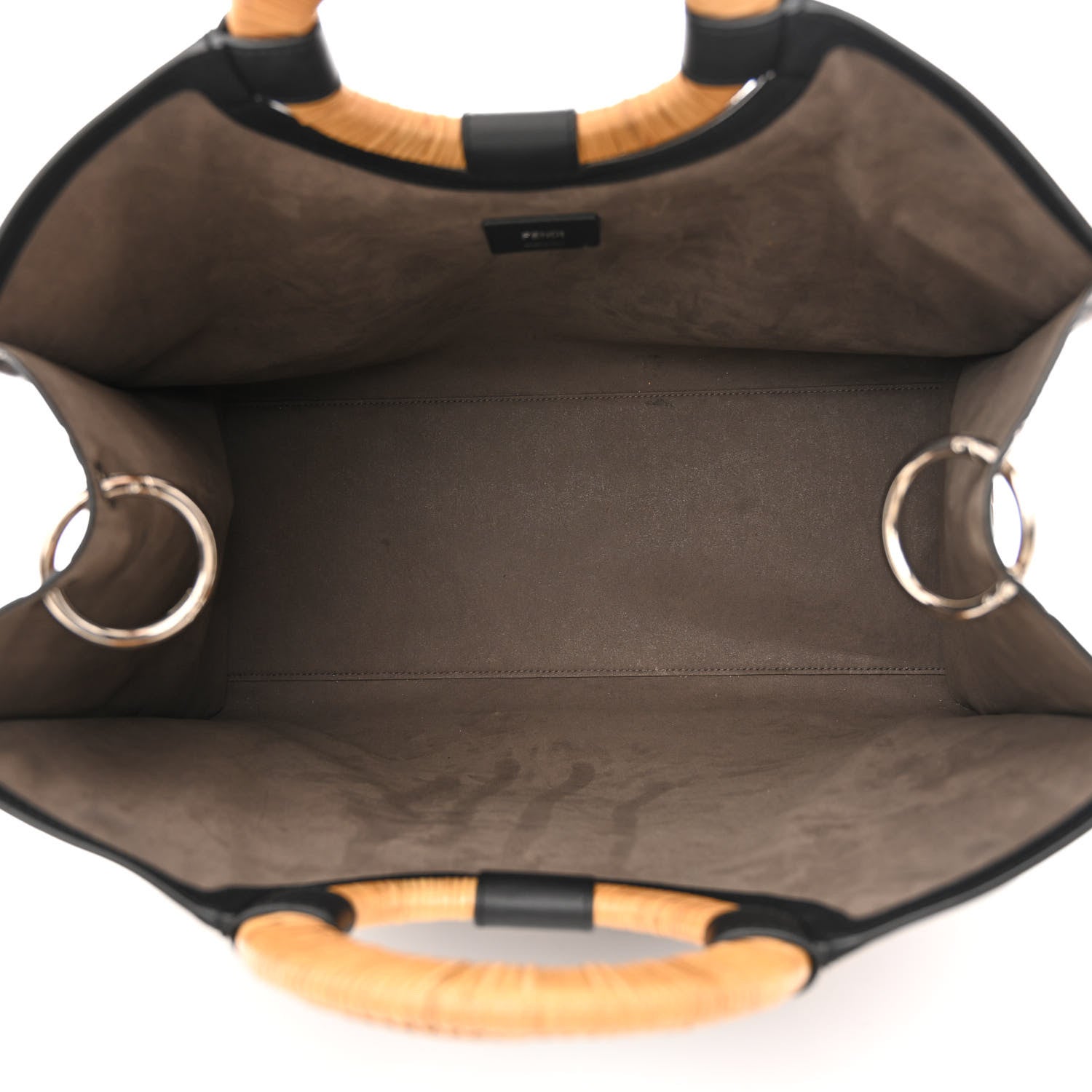 Fendi Vitello Century Wicker FF Embossed Large Runaway Shopper Tote Tobacco Black 5 of 11