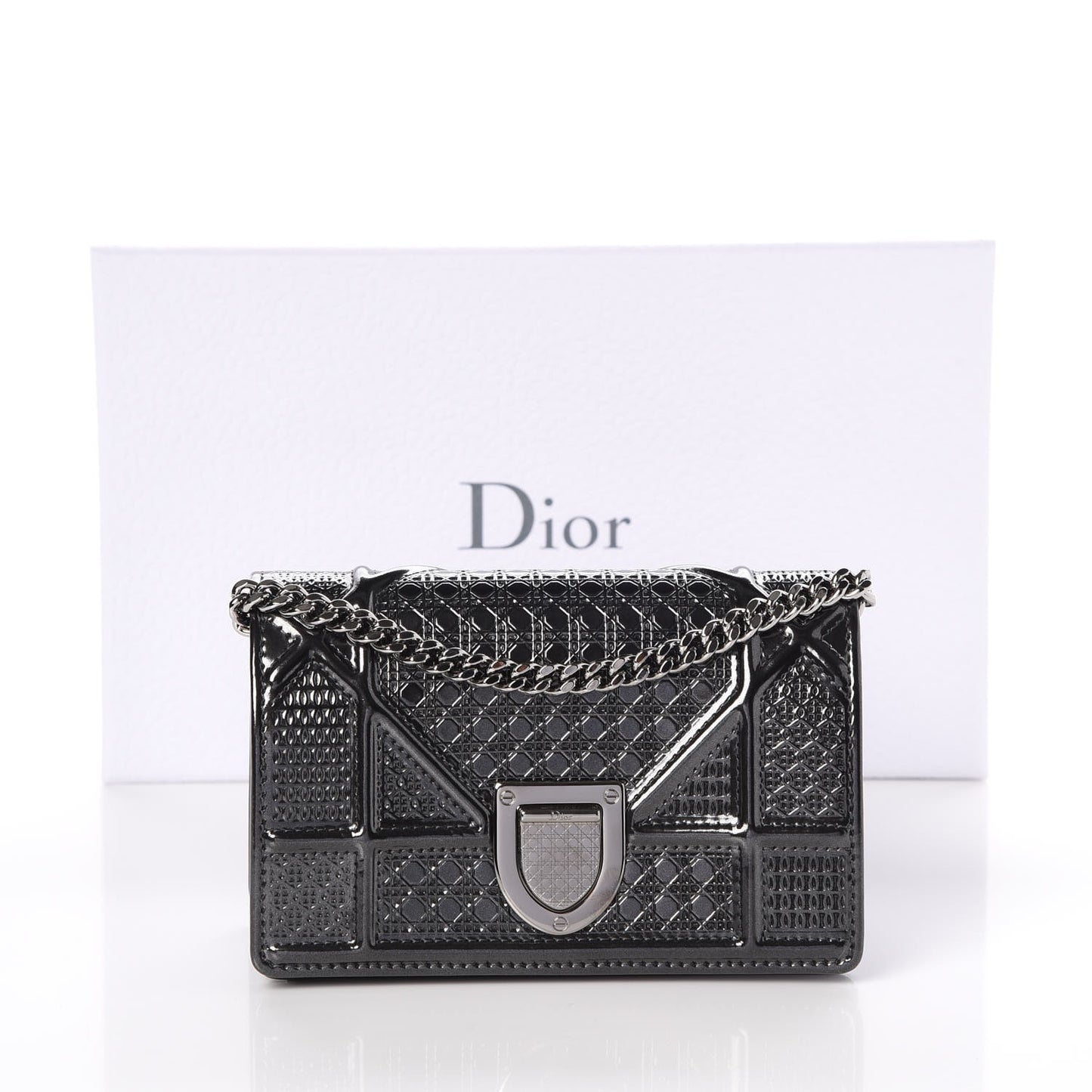 Metallic Patent Micro-Cannage Baby Diorama Flap Bag Onyx Black