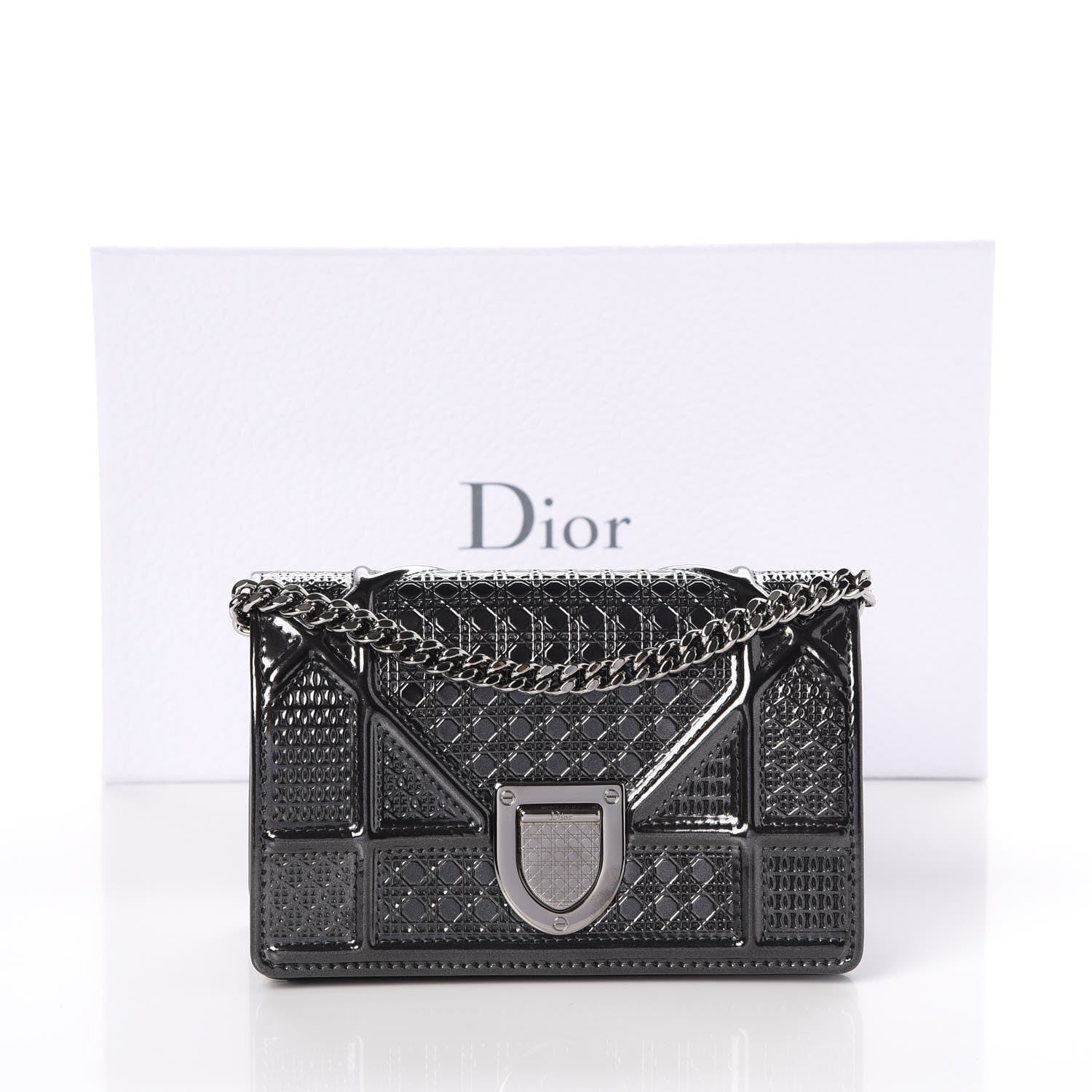 Christian Dior Metallic Patent Micro-Cannage Baby Diorama Flap Bag Onyx Black 8 of 8