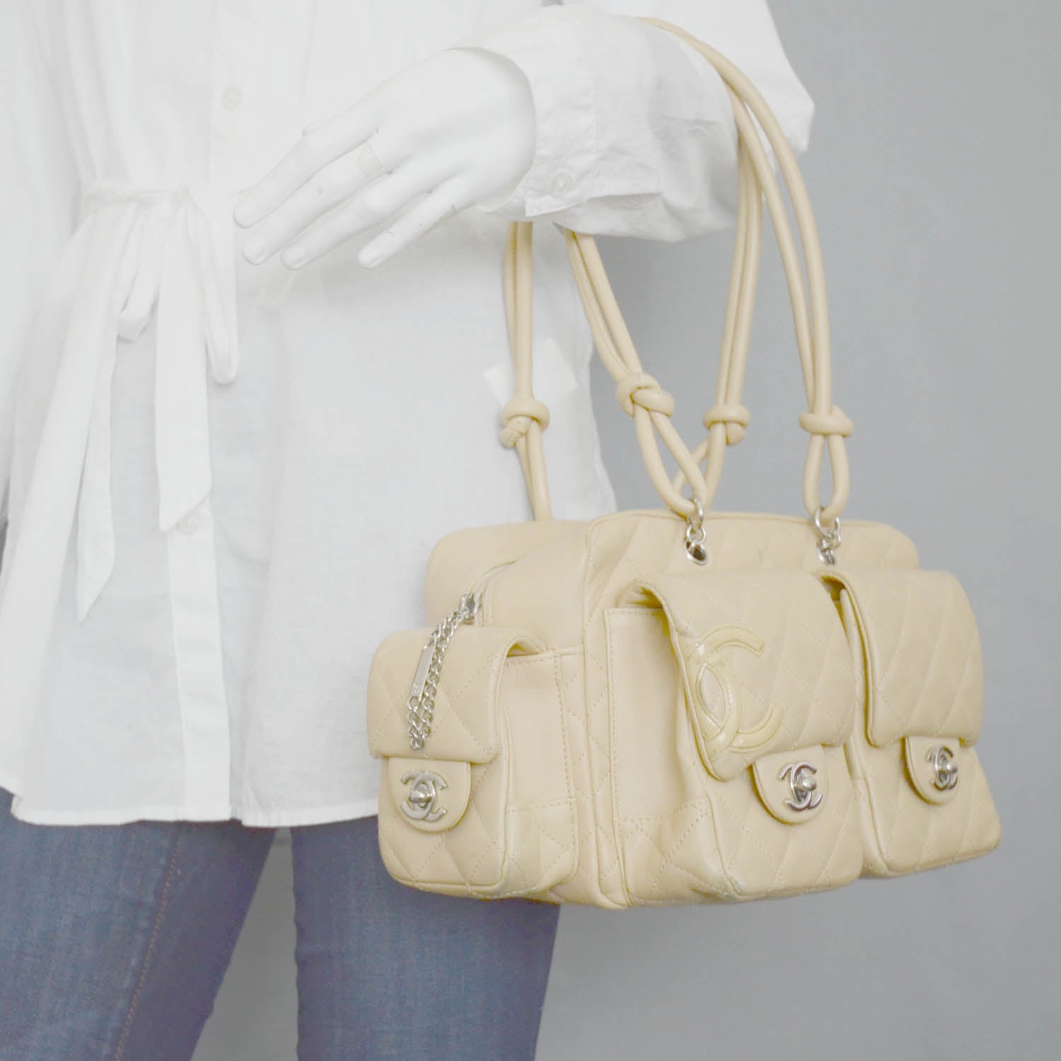 Chanel Calfskin Quilted Small Cambon Multipocket Reporter Beige 2 of 11