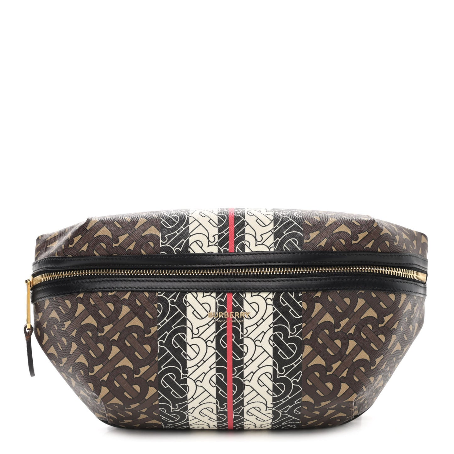 E-Canvas Monogram Stripe Medium Sonny Bum Bag Bridle Brown