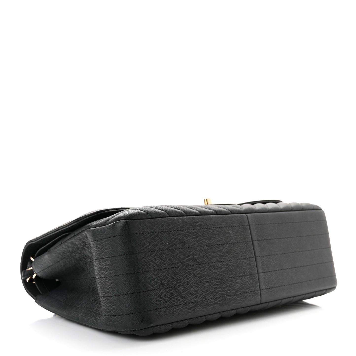 Caviar Chevron Quilted Jumbo Double Flap Black