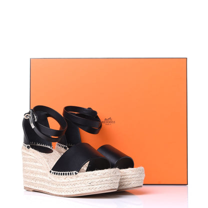 Hermes Calfskin Tipoli Espadrille Wedges 39 Black 10 of 10