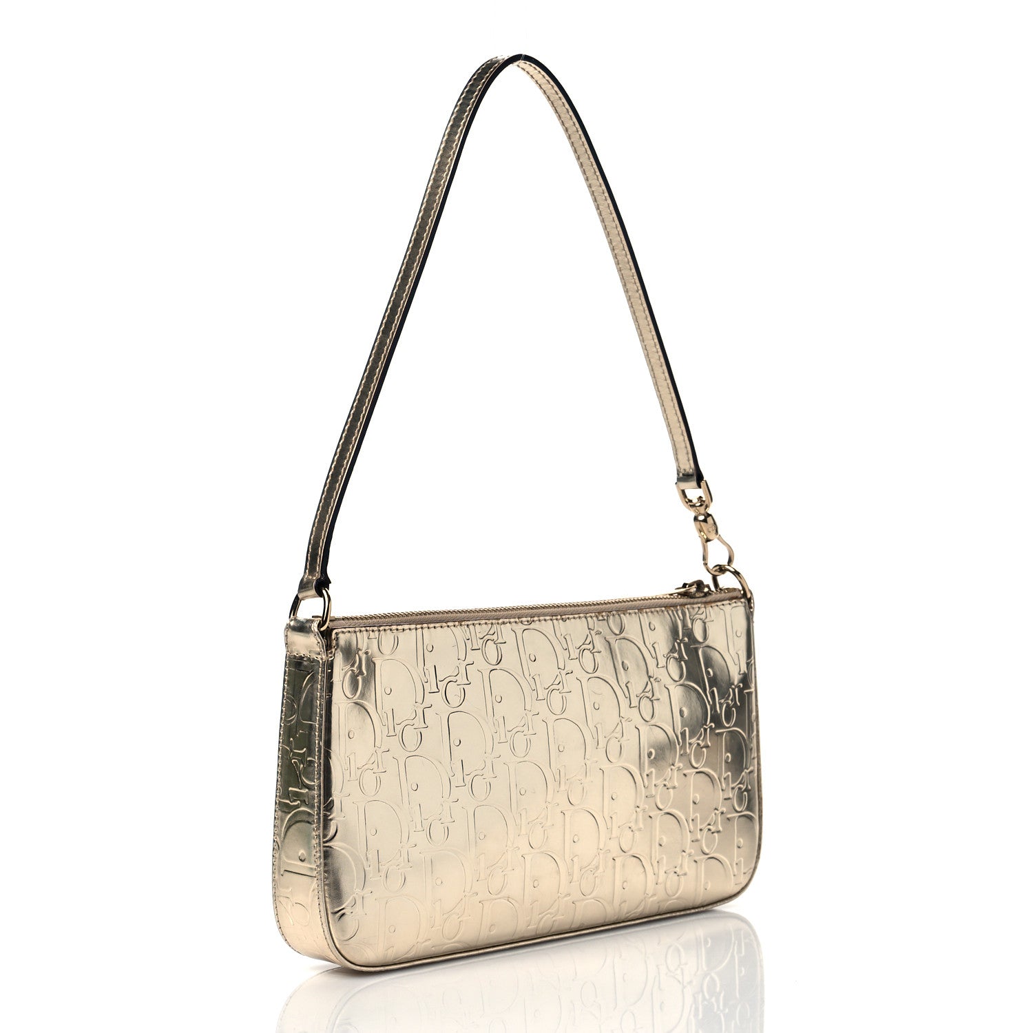 Christian Dior Metallic Patent Monogram Shoulder Bag Light Gold 3 of 10
