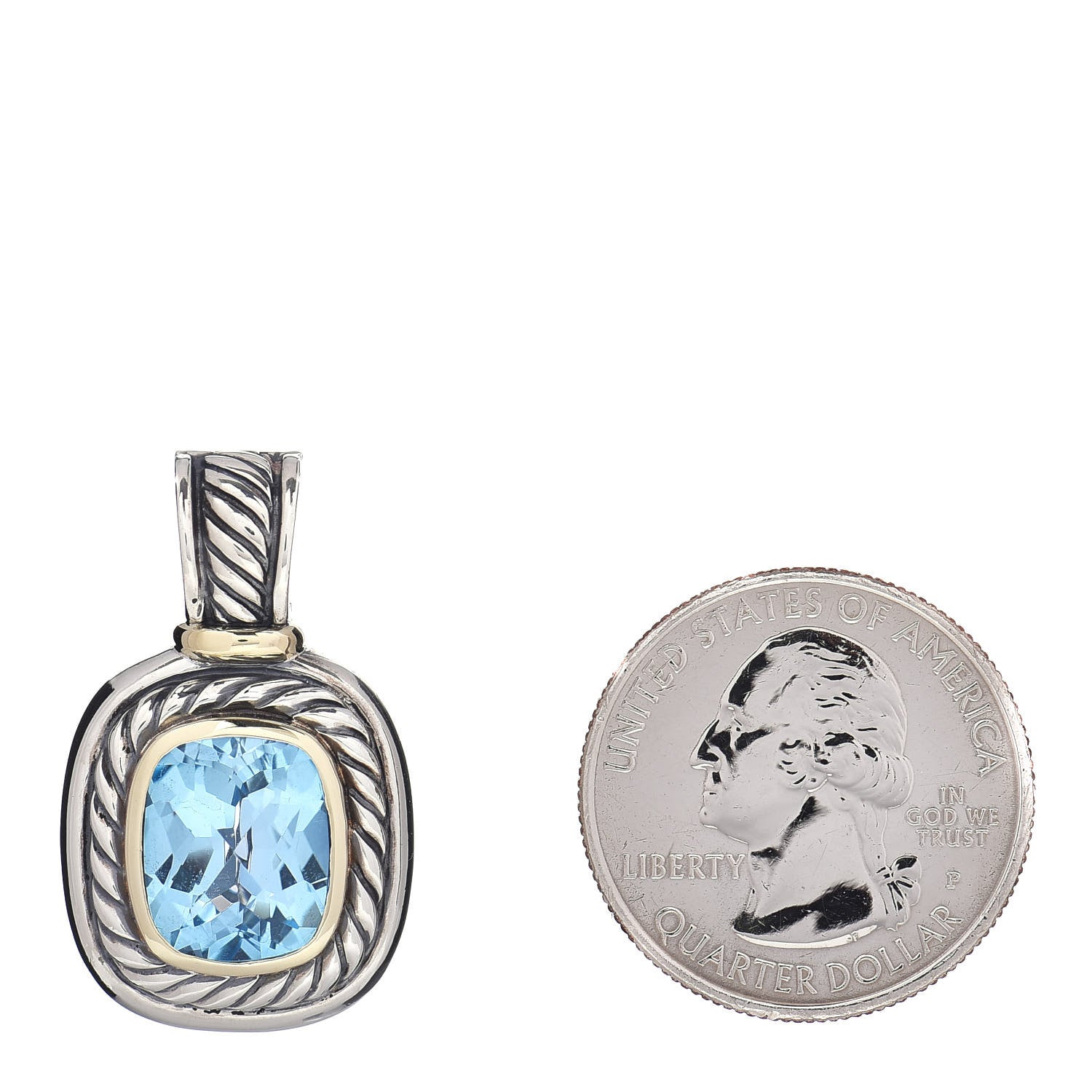 David Yurman Sterling Silver 14K Yellow Gold Blue Topaz 10mm Albion Enhancer Pendant 2 of 3