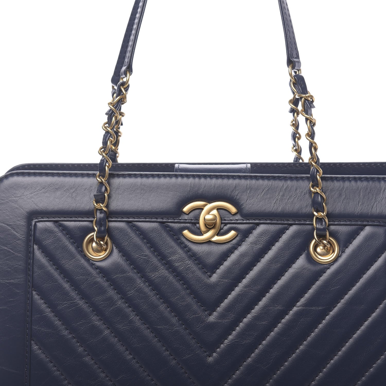 Chanel Aged Calfskin Chevron Quilted Large Shopping Tote Navy 8 of 11