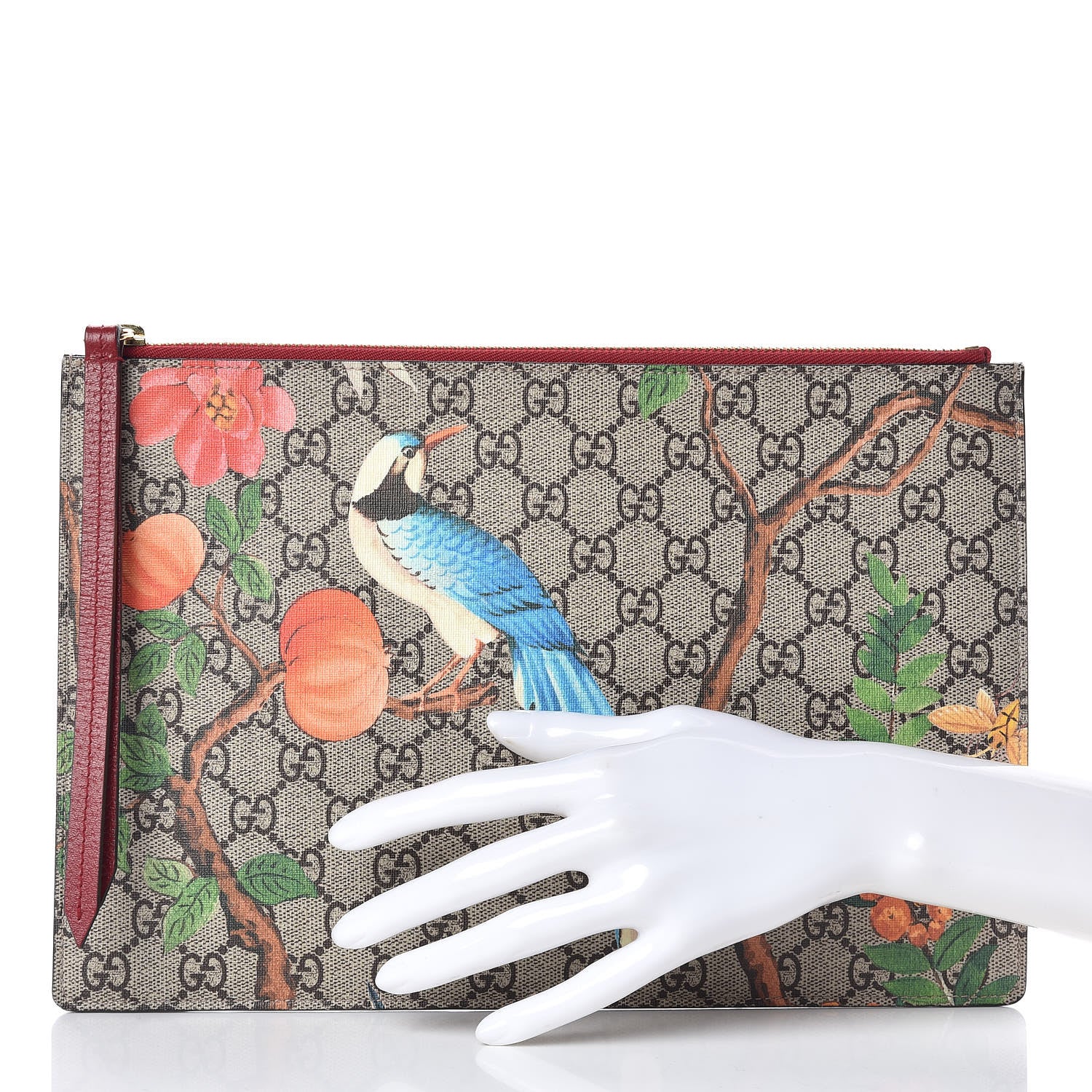 Gucci GG Supreme Monogram Tian Large Zip Pouch Beige Multicolor Red 2 of 10