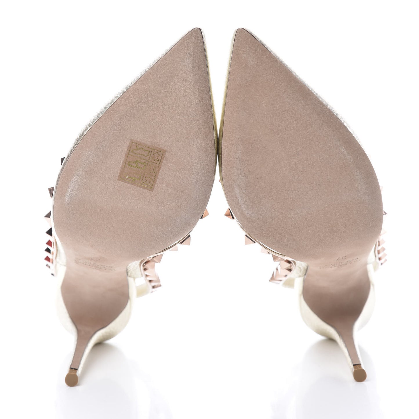 Metallic Pebbled Calfskin Rockstud Ankle Strap 100mm Pumps 37 Rame Sahara