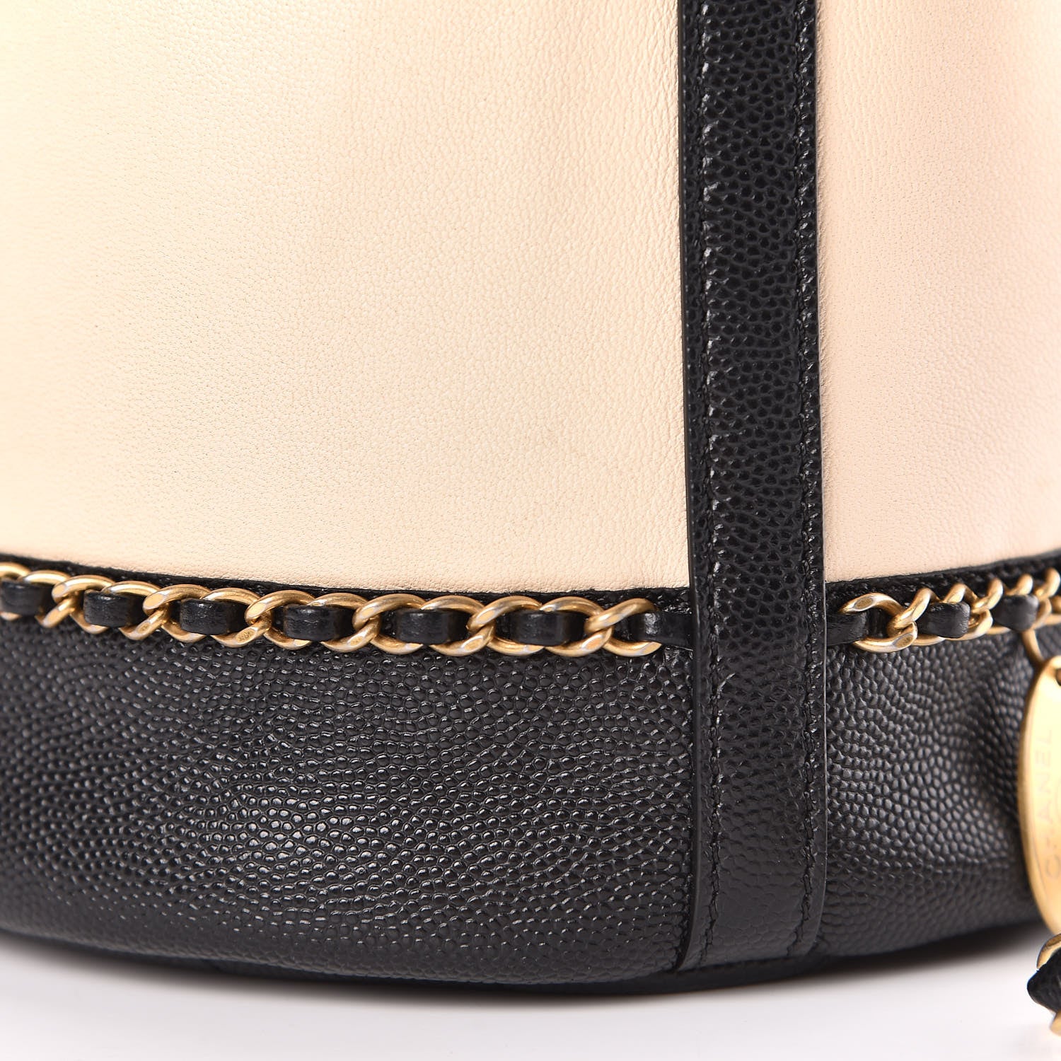 Chanel Lambskin Caviar Lovely Chains Drawstring Bag Beige Black 13 of 16