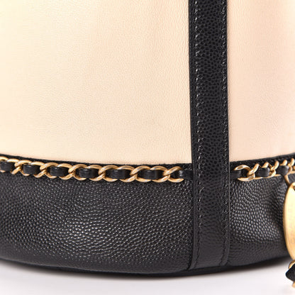 Chanel Lambskin Caviar Lovely Chains Drawstring Bag Beige Black 13 of 16