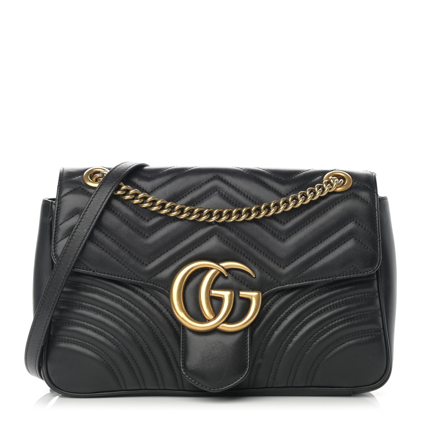 Calfskin Matelasse Medium GG Marmont Shoulder Bag Black