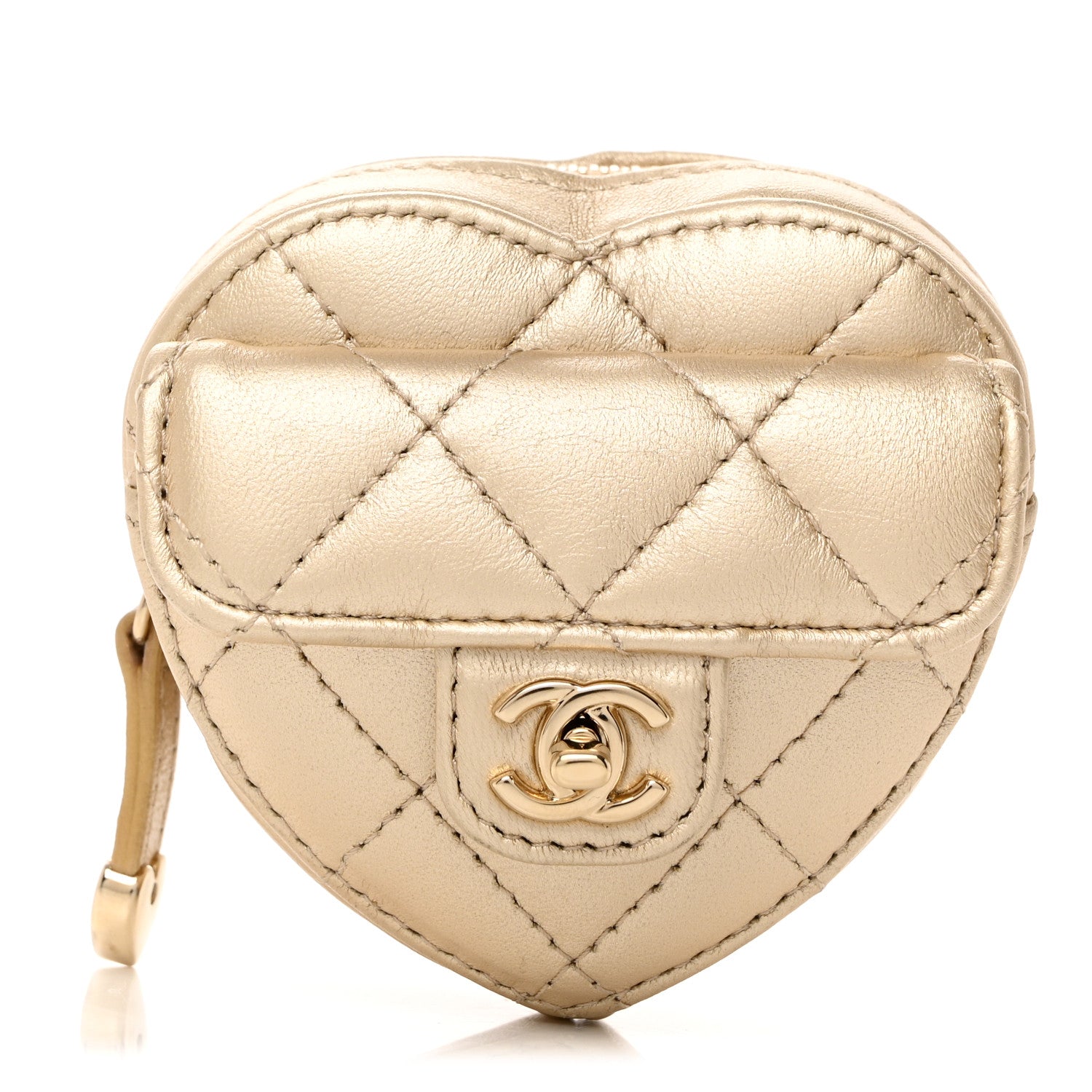 Chanel Metallic Lambskin Quilted CC In Love Heart Zipped Arm Coin Purse Gold 1 of 9