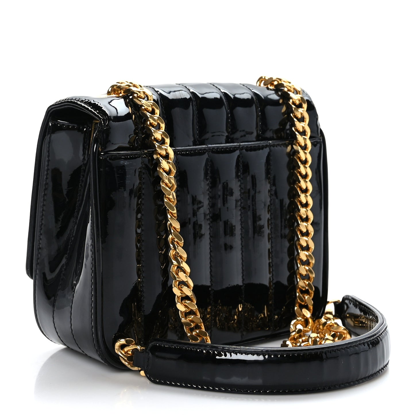 Patent Calfskin Matelasse Monogram Small Vicky Chain Bag Black