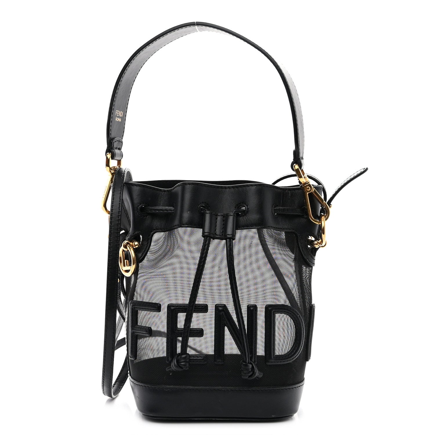 Fendi Mesh Vitello King F is Fendi Logo Embroidered Mini Mon Tresor Bucket Bag Black 1 of 11