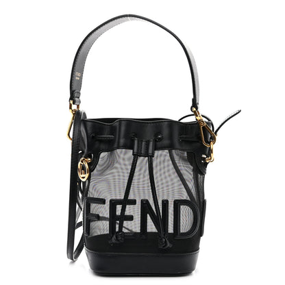 Fendi Mesh Vitello King F is Fendi Logo Embroidered Mini Mon Tresor Bucket Bag Black 1 of 11
