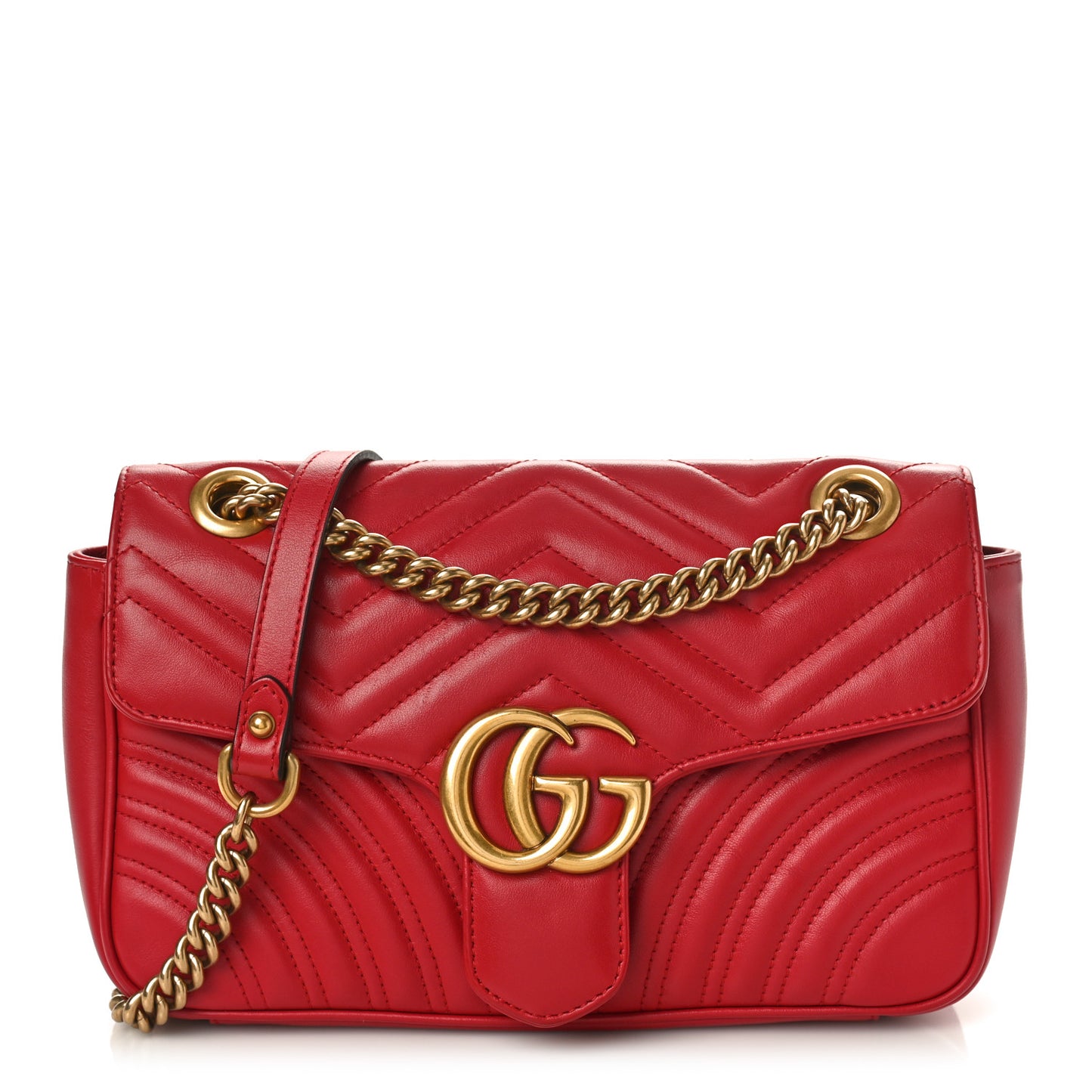 Calfskin Matelasse Small GG Marmont Shoulder Bag Hibiscus Red