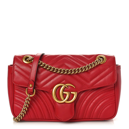 Gucci Calfskin Matelasse Small GG Marmont Shoulder Bag Hibiscus Red 1 of 8