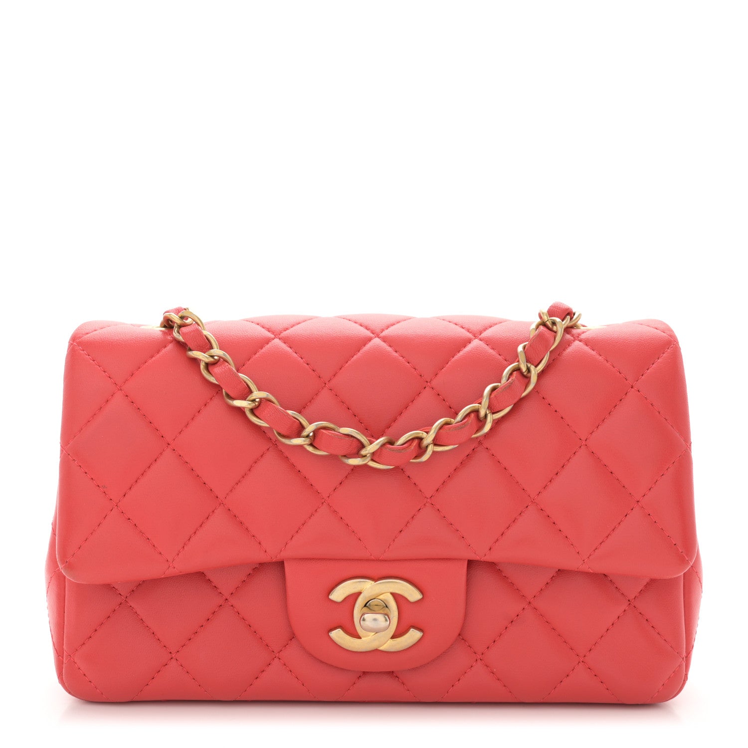 Chanel Lambskin Quilted Mini Rectangular Flap Coral 1 of 12