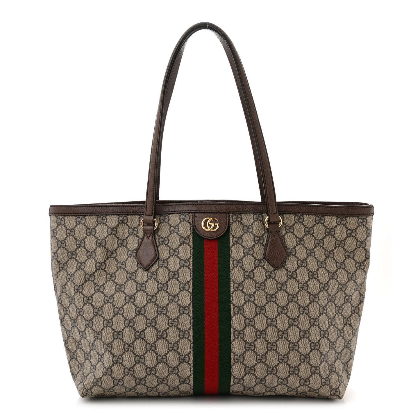GG Supreme Monogram Textured Calfskin Web Medium Ophidia Shopping Tote Beige Ebony New Acero
