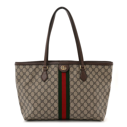 Gucci GG Supreme Monogram Textured Calfskin Web Medium Ophidia Shopping Tote Beige Ebony New Acero 1 of 11