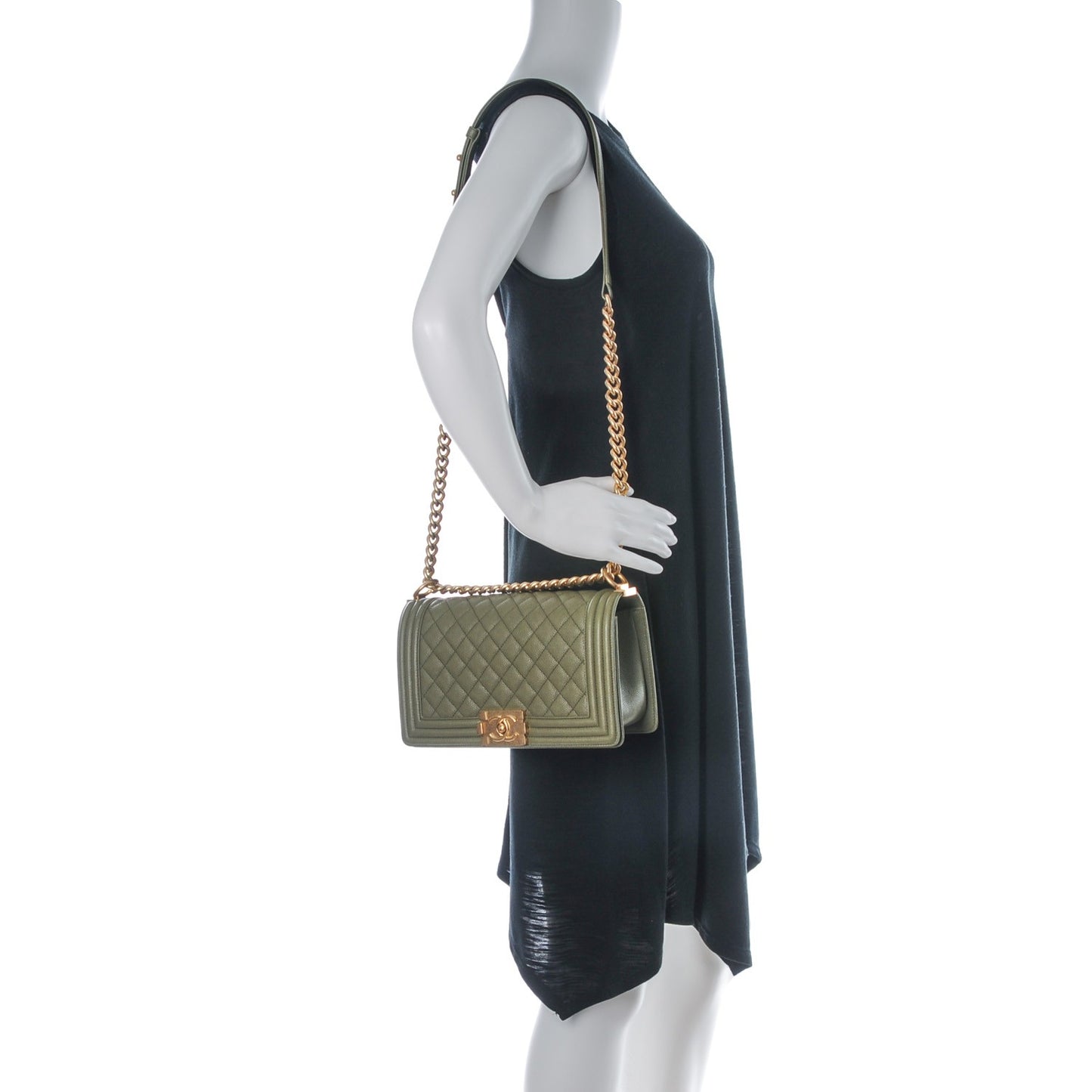 Caviar Quilted Medium Boy Flap Khaki