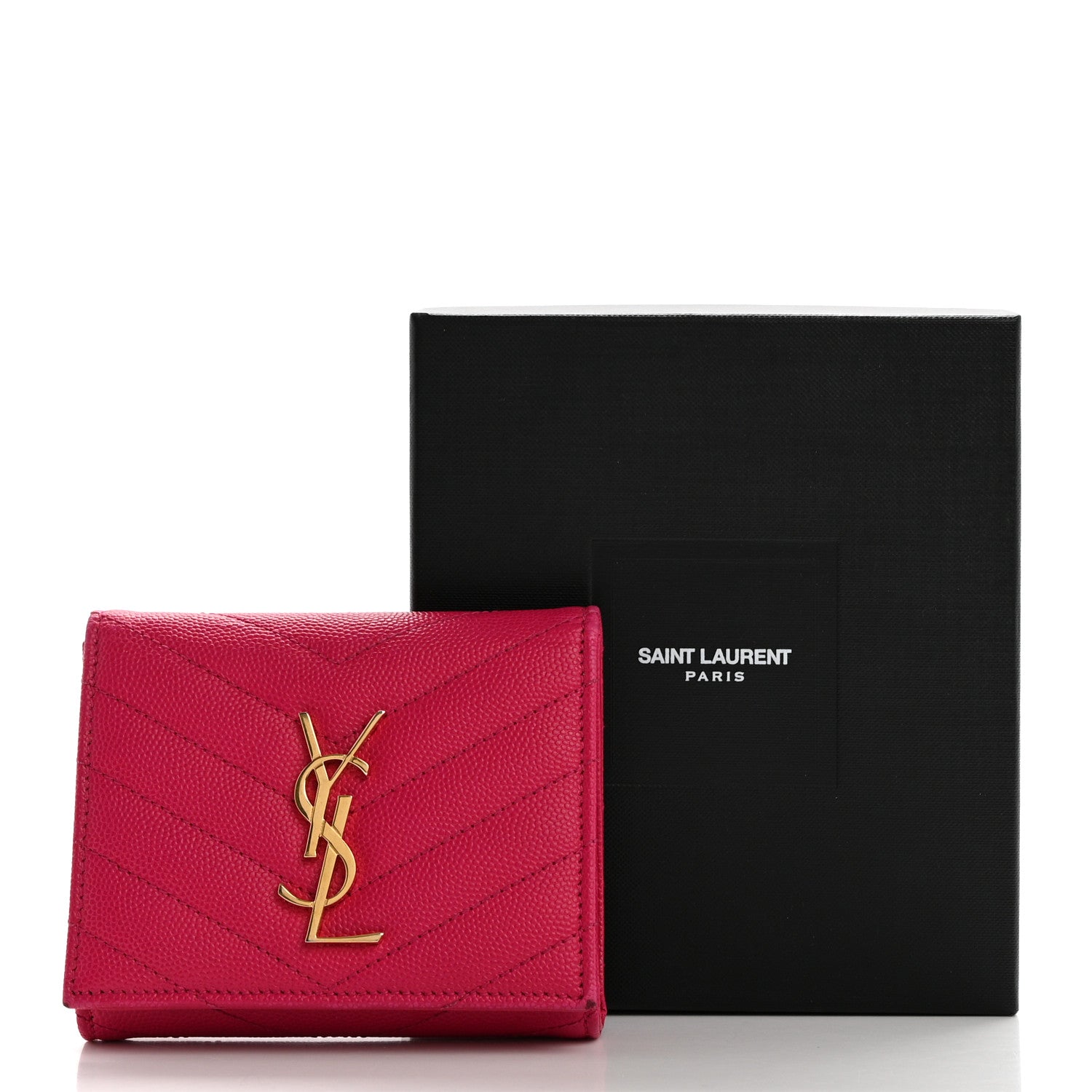 Saint Laurent Grain De Poudre Matelasse Chevron Monogram Compact Wallet Bubblegum 10 of 10