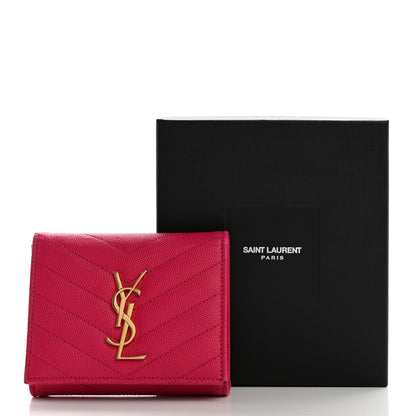Saint Laurent Grain De Poudre Matelasse Chevron Monogram Compact Wallet Bubblegum 10 of 10