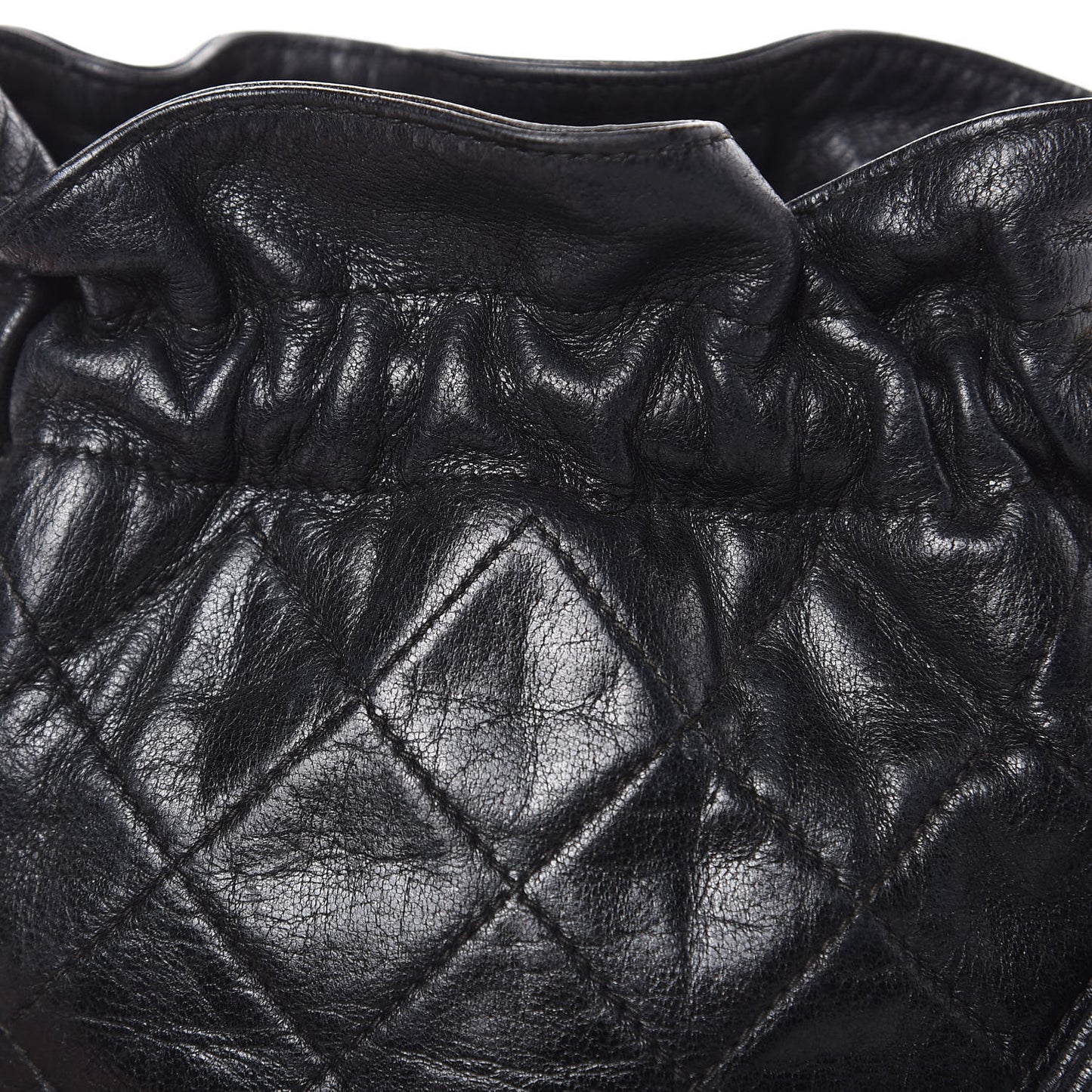 Lambskin Tassel Drawstring Pouch Bag Black
