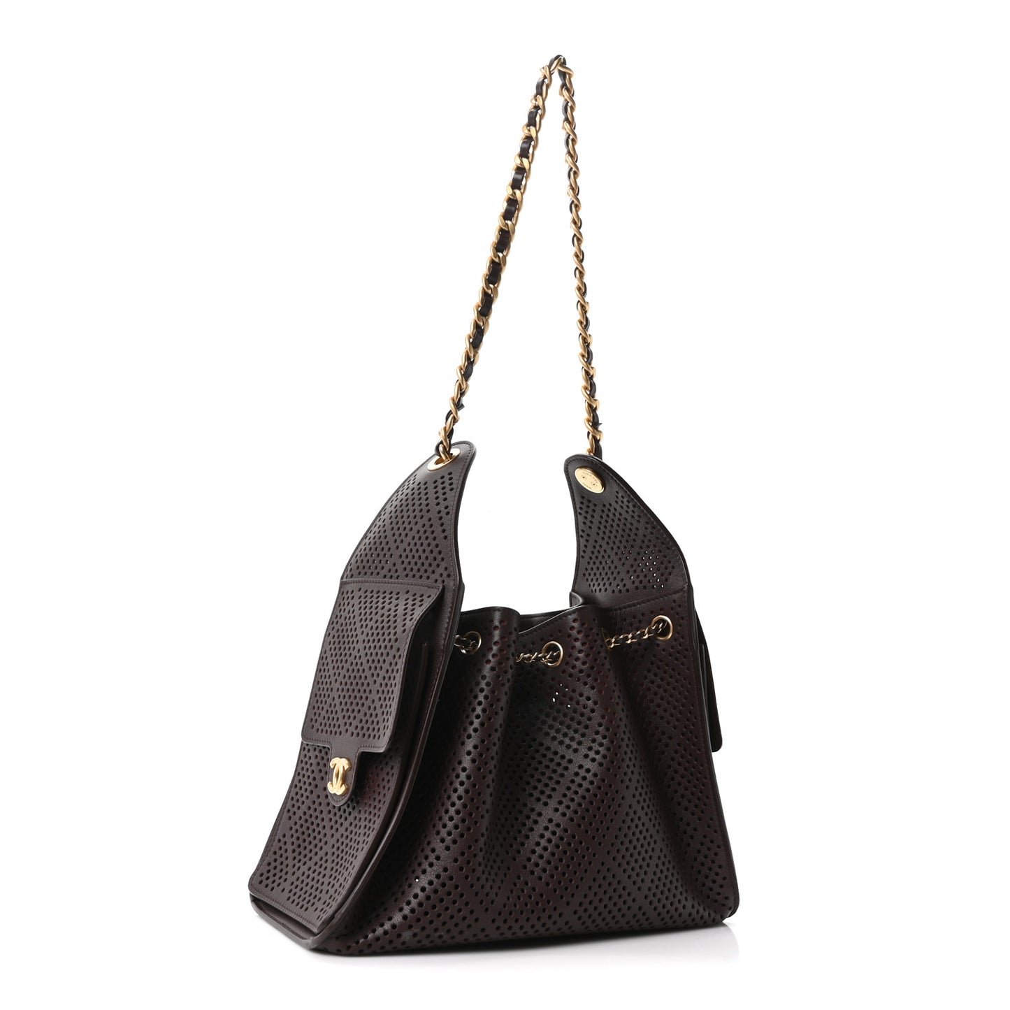Perforated Calfskin Small Chanel 25 Handbag Dark Brown
