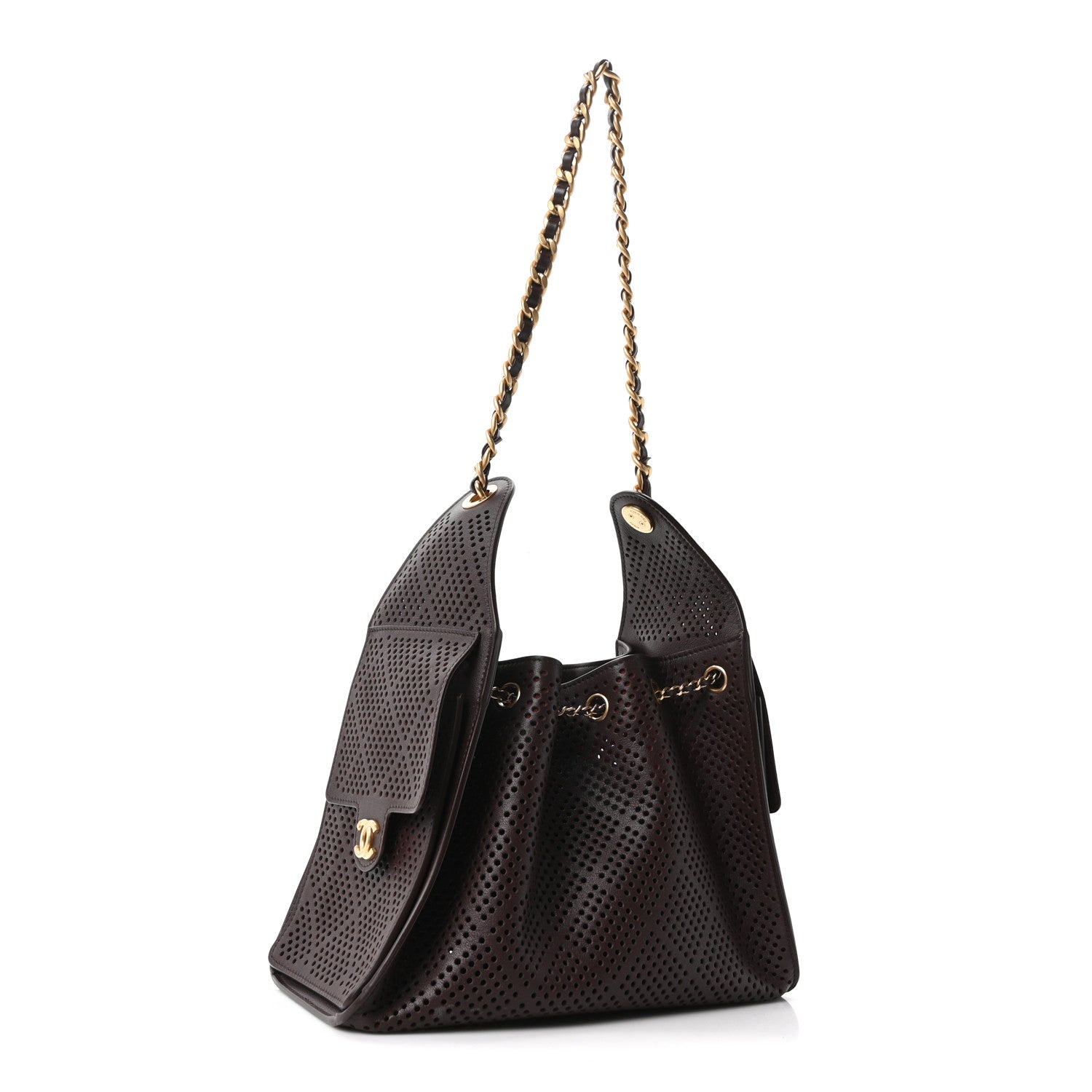 Chanel Perforated Calfskin Small Chanel 25 Handbag Dark Brown 3 of 10