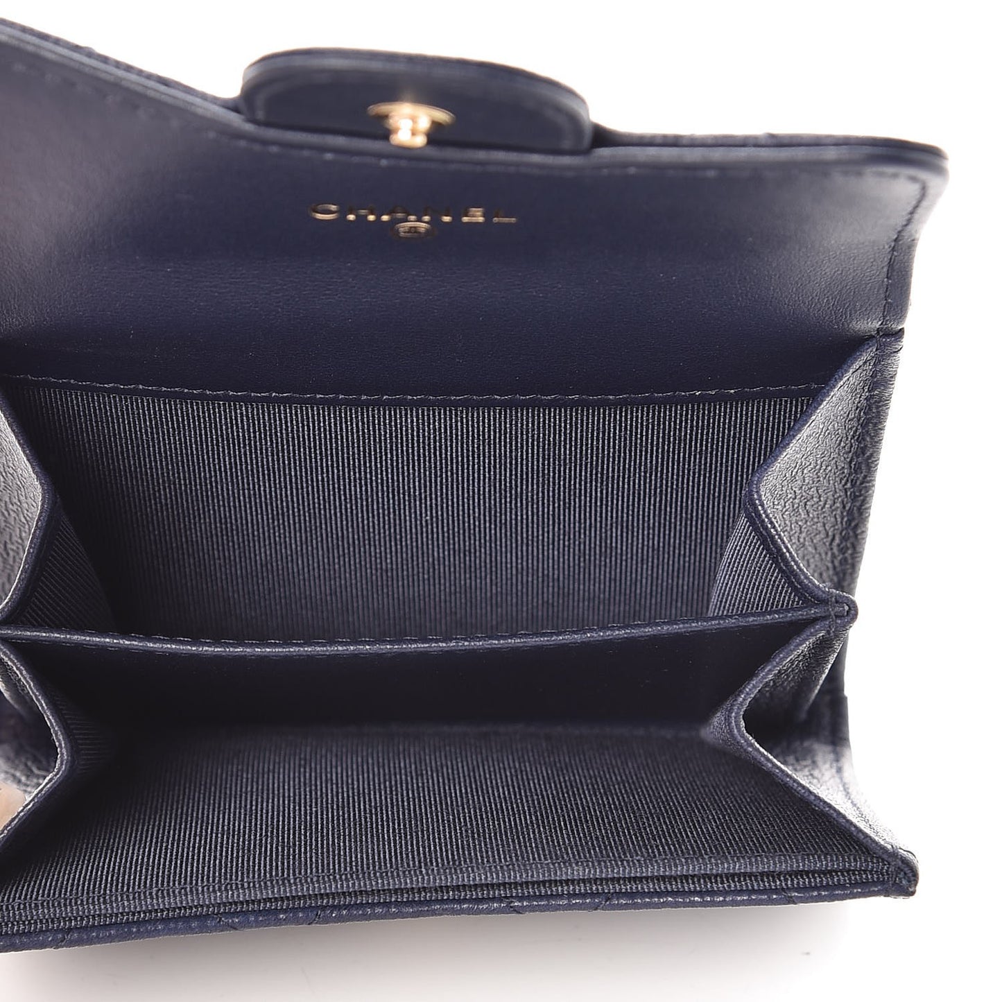 Letter Calfskin Embossed Quilted Card Holder Dark Blue