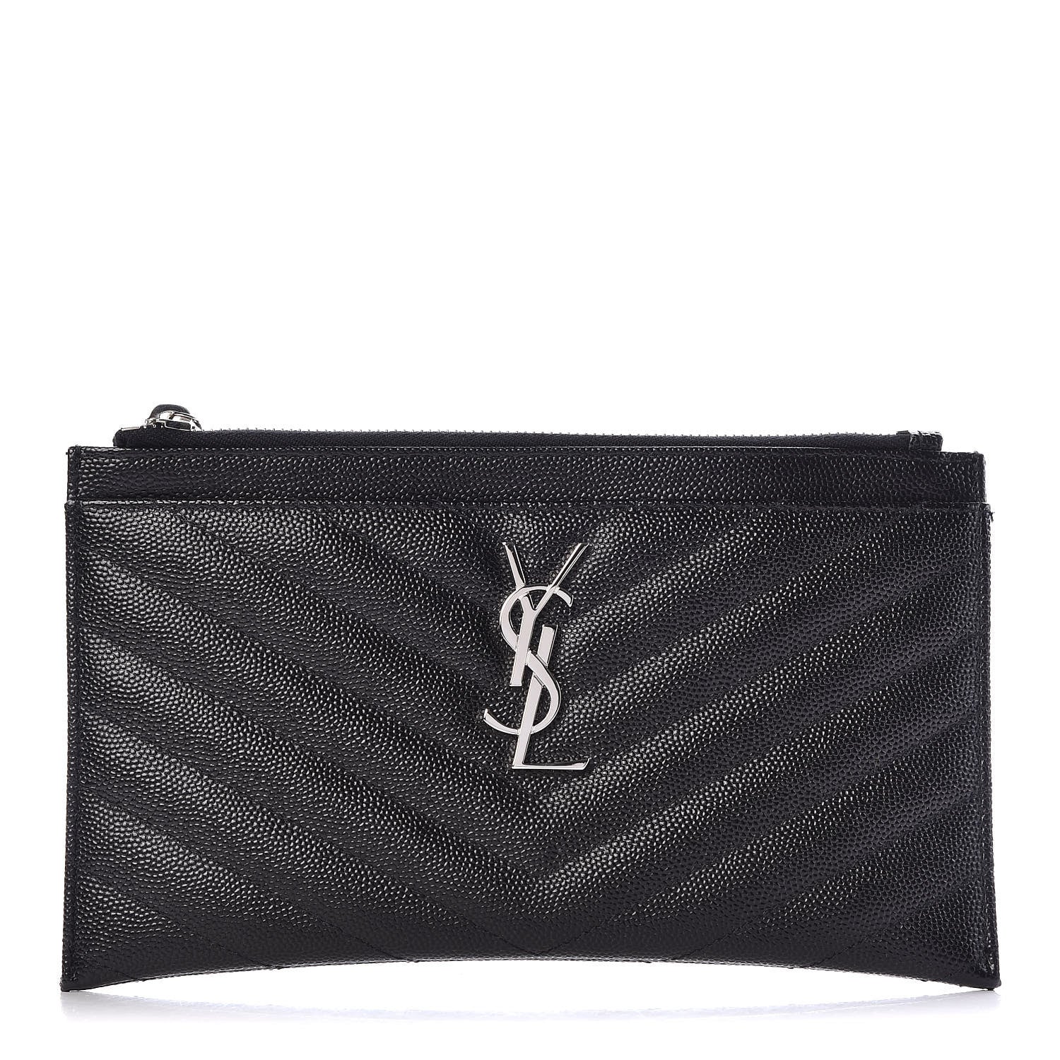 Saint Laurent Grain De Poudre Chevron Monogram Bill Pouch Black 1 of 8